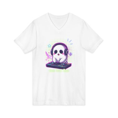 DJ Ghost Cute Skull V-Neck Tee — Kawaii DJ Music T-Shirt