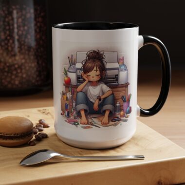 Coffee Mug Overworked Crafter Surrounded by Supplies 11oz